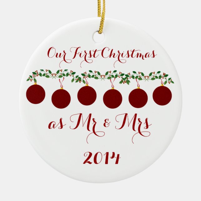 Vår första jul tillsammans julgransprydnad keramik (Framsidan)