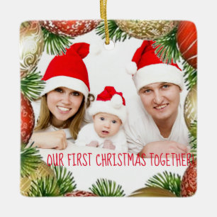 Vår första jul tillsammans - jultomten julgransprydnad keramik