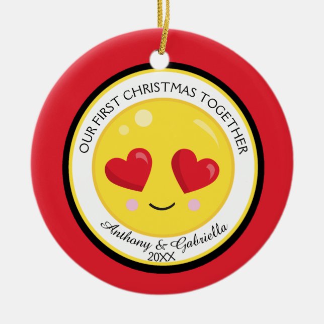 Vår första jul tillsammans Kärlek Emoji Ornament (Framsidan)