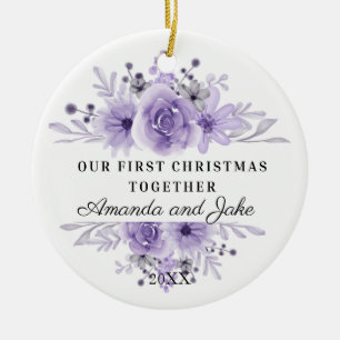 Vår första jul Tillsammans Lila Blommigt Julgransprydnad Keramik