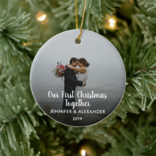 Vår första jul tillsammans med ett gift foto julgransprydnad keramik