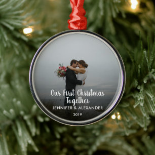 Vår första jul tillsammans med ett gift foto julgransprydnad metall