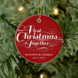 Vår första jul tillsammans med ett vitt skript-fot julgransprydnad keramik