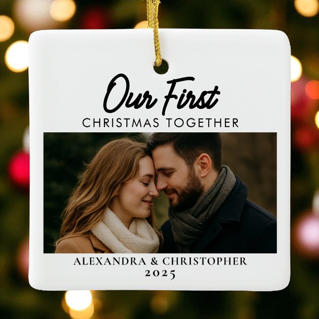 Vår första jul tillsammans med foto - minimala mod julgransprydnad keramik (Skapare uppladdad)