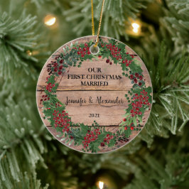 Vår första jul tillsammans med gifta trägon julgransprydnad keramik