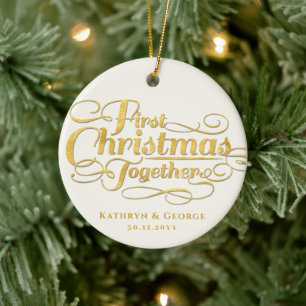 Vår första jul tillsammans med Golden Script Photo Julgransprydnad Keramik