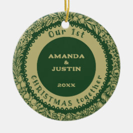 Vår första jul tillsammans med Guld-andemeningen p Julgransprydnad Keramik