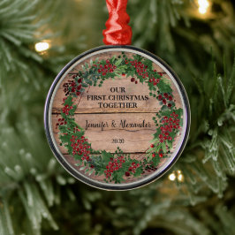 Vår första jul tillsammans med jordgubbar julgransprydnad metall