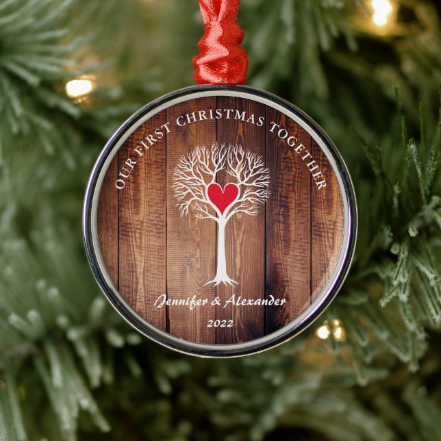 Vår första jul tillsammans med kärlek träd rustisk julgransprydnad metall (Träd)