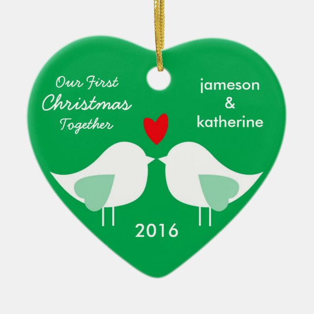 Vår första jul tillsammans med Love birds Ornamet Julgransprydnad Keramik (Framsidan)