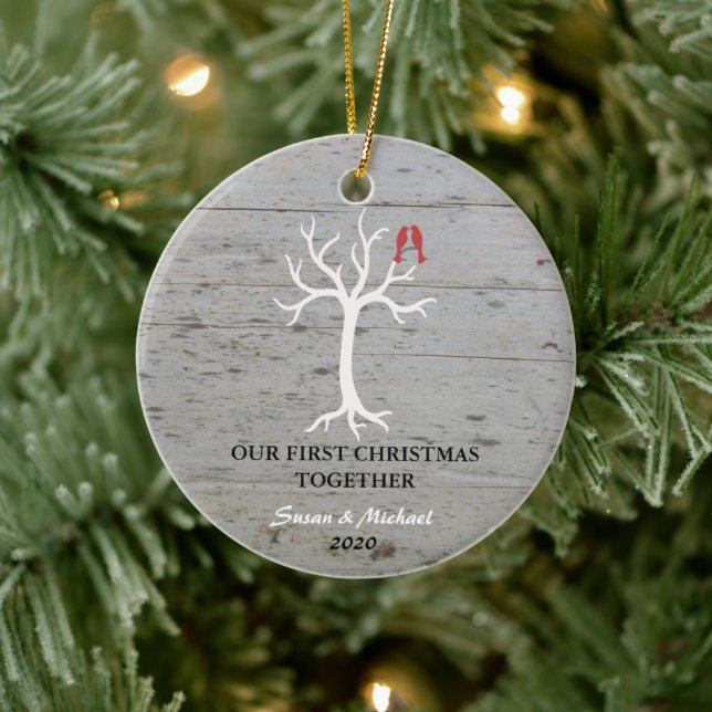 Vår första jul tillsammans med love birds träd julgransprydnad keramik (Träd)