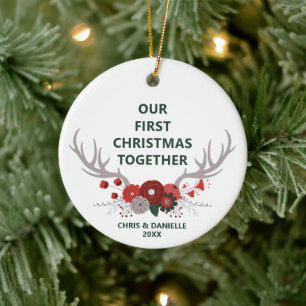 Vår första jul tillsammans Personlig Antlers Julgransprydnad Keramik