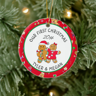 Vår första jul tillsammans Personlig Julgransprydnad Keramik