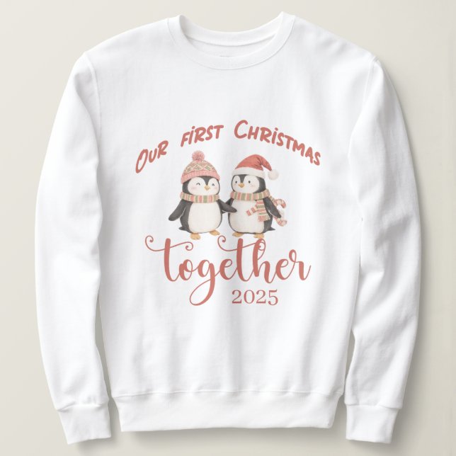 Vår första jul tillsammans.Pingvinpar design T Shirt (Design framsida)