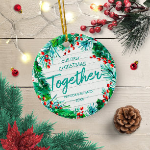 Vår första jul tillsammans Rustic krans Par Julgransprydnad Keramik