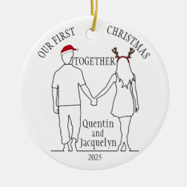 Vår första jul tillsammans Santa Hat & Antlers Julgransprydnad Keramik