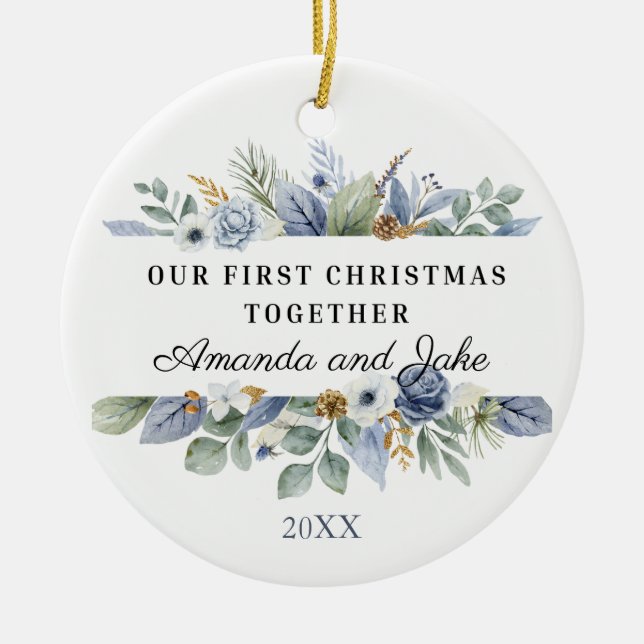 Vår första jul tillsammans Vattenfärg Grönska Julgransprydnad Keramik (Framsidan)