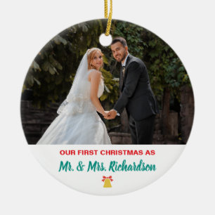 Vår första jul var gift med mr och mrs Namn Photo Julgransprydnad Keramik