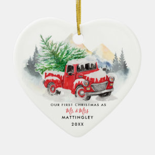 Vår första jul var gift med mr och Red Lastbil Julgransprydnad Keramik