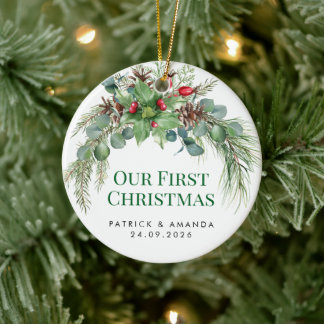 Vår första jul Vattenfärg Grönska Julgransprydnad Keramik