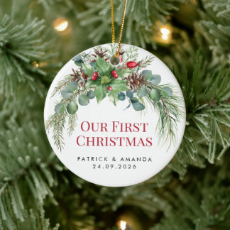 Vår första jul Vattenfärg Grönska Julgransprydnad Keramik