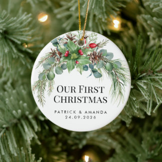 Vår första jul Vattenfärg Grönska Julgransprydnad Keramik