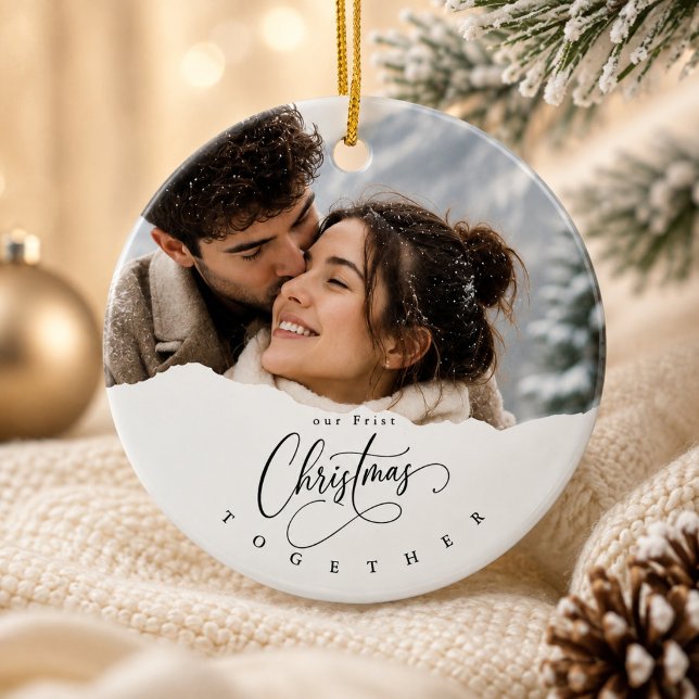 Vår första jul vinterfoto par  julgransprydnad keramik (Skapare uppladdad)