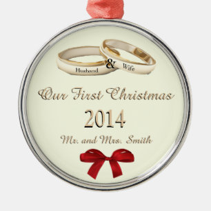 Vår första jul w/rings och pilbågeprydnad julgransprydnad metall