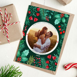 Vår första julfärgsblomma med vattenfärg julkort