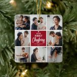 Vår första julfoto Collage Keepsaké Julgransprydnad Keramik<br><div class="desc">Skapa din egen par julgåva med den här söta fotokollaget. Med 8 foton i en modern rutnätsmall och texten "Vår första jul,  namn/s och året".</div>