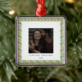 Vår första julfoto julgransprydnad metall