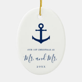 Vår första julfoto Nautical Gay Newlyed Julgransprydnad Keramik