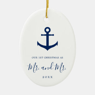 Vår första julfoto Nautical Gay Newlyed Julgransprydnad Keramik