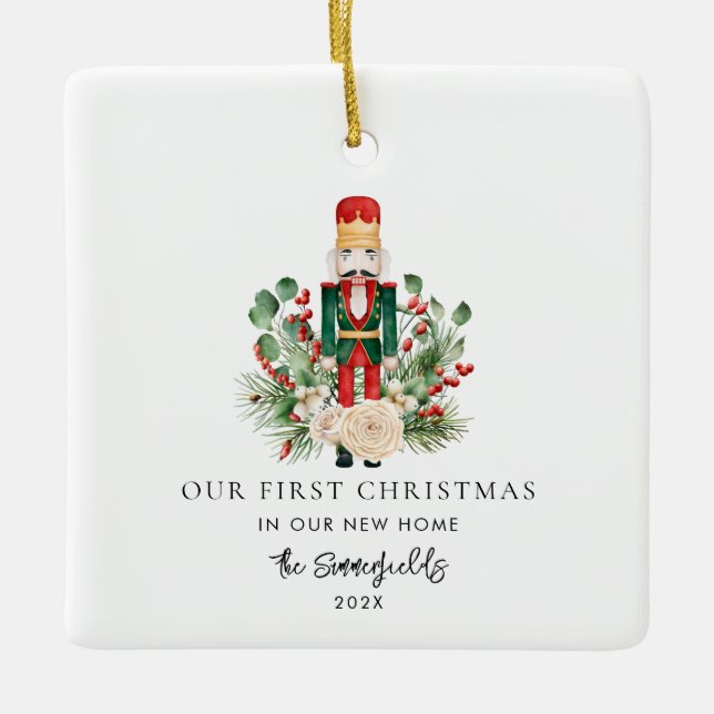Vår första julfoto - nya hemhägeraren julgransprydnad keramik (Framsida)