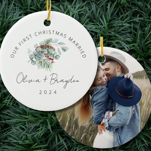 Vår första julgifta eukalyptus Photo Julgransprydnad Keramik (Skapare uppladdad)