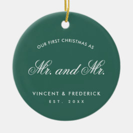 Vår första julGrönt Gay Newlyved Photo Julgransprydnad Keramik