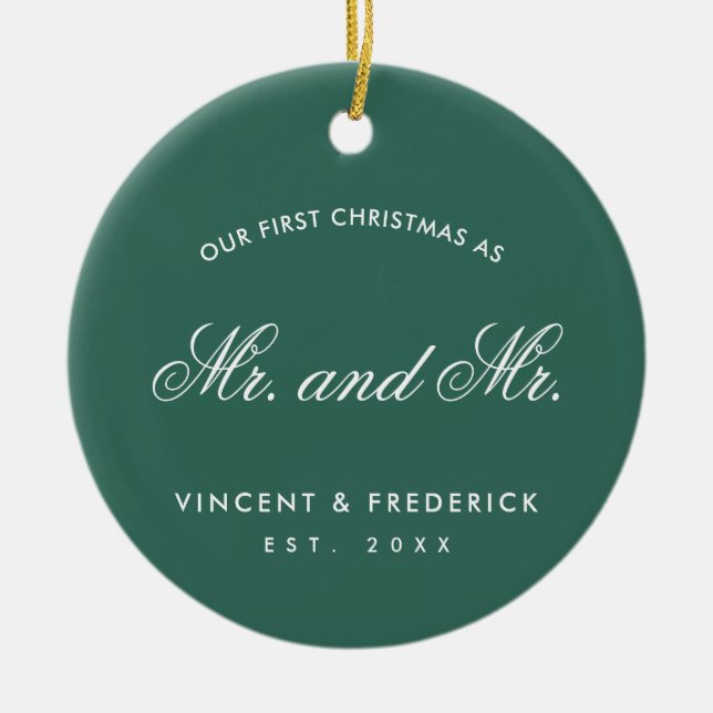 Vår första julGrönt Gay Newlyved Photo Julgransprydnad Keramik (Framsidan)