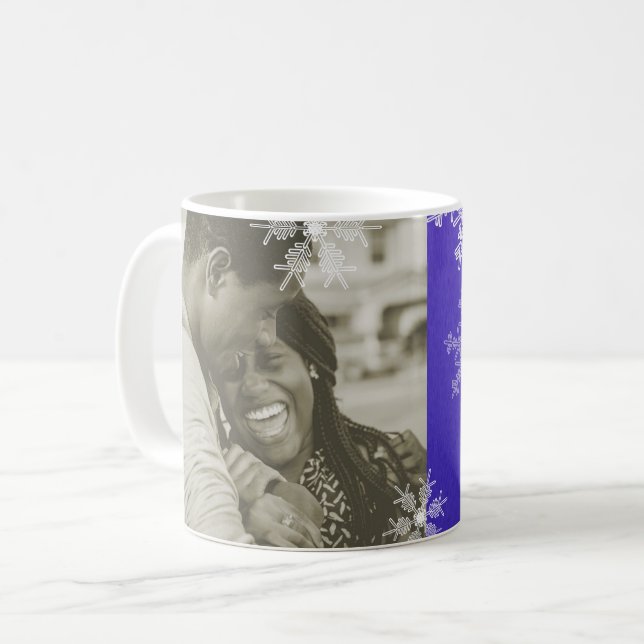 Vår första julindigo Snöflingor-minimalist Kaffemugg (Framsida vänster)