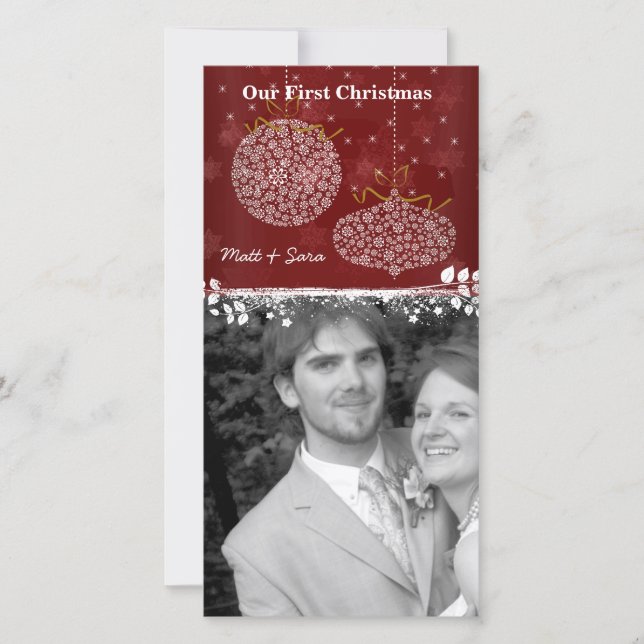 Vår första julklapp för vita prydnadsföremål julkort (Framsida)