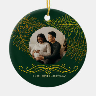 Vår första julklapp i Elegant Guld Fern Julgransprydnad Keramik