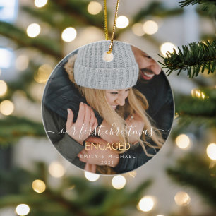 Vår första julklapp med handsskrivet foto julgransprydnad keramik