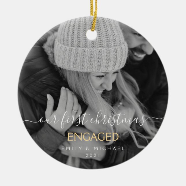 Vår första julklapp med handsskrivet foto julgransprydnad keramik (Framsidan)