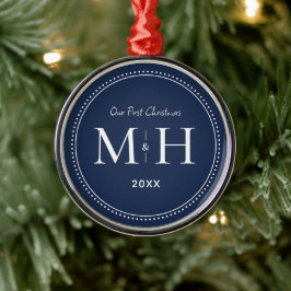 Vår första julklapp, Monogram marinblått Julgransprydnad Metall