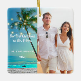 Vår första julklapp på 2 foto-tropisk julgransprydnad keramik