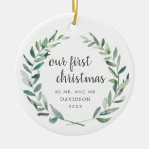 Vår första julklapp, Rustic Gay Newlyowed Photo Julgransprydnad Keramik