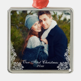 Vår första julklapp, Snöre, par fotodatum Julgransprydnad Metall