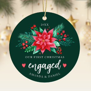 Vår första julmålade vattenfärg Poinsettia Julgransprydnad Keramik