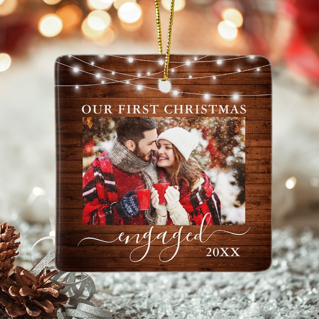 Vår första julmålning med Wood Ljus Photo Julgransprydnad Keramik (Double Sided Our First Christmas Photo Ornament.)