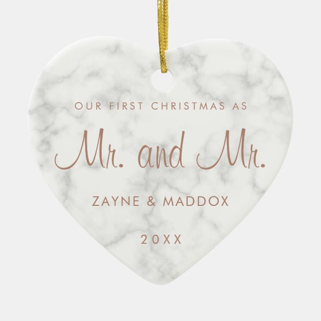 Vår första julmarble Ro Guld Gay Julgransprydnad Keramik (Framsidan)