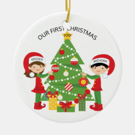 Vår första julpersonligjul julgransprydnad keramik